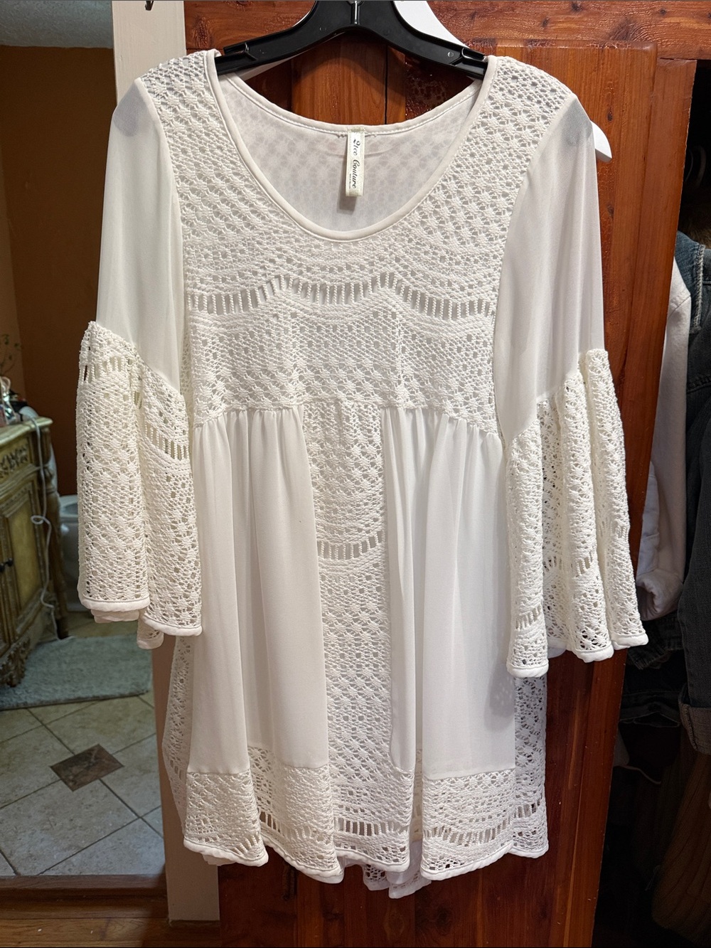 Boho Crochet Panel White Women’s Dress